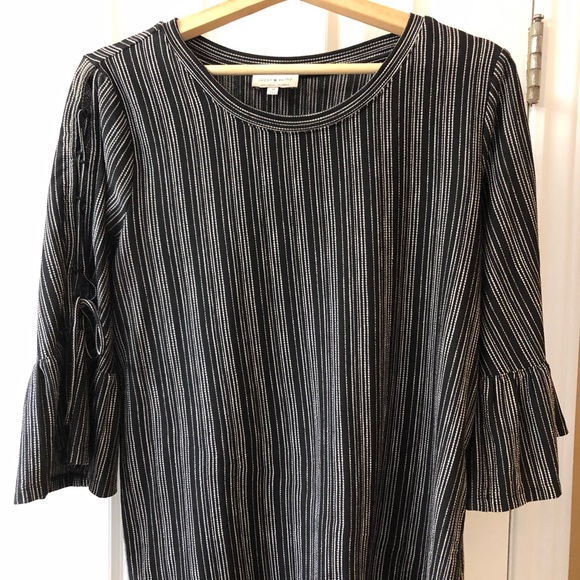 Lucky Brand Bell Sleeve Lace Up Top Striped - Picture 2 of 4